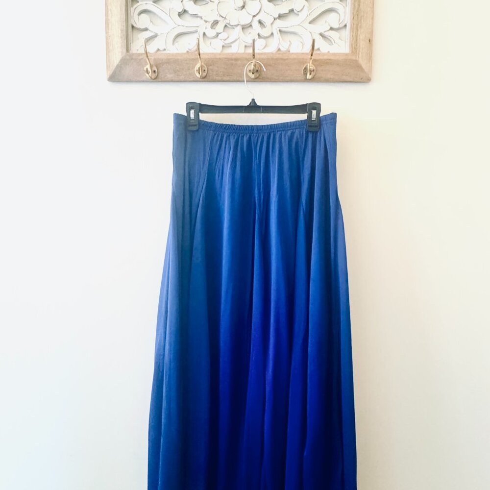 Zac & Rachel Blue Flare Crinkled Pleats Maxi Skirt